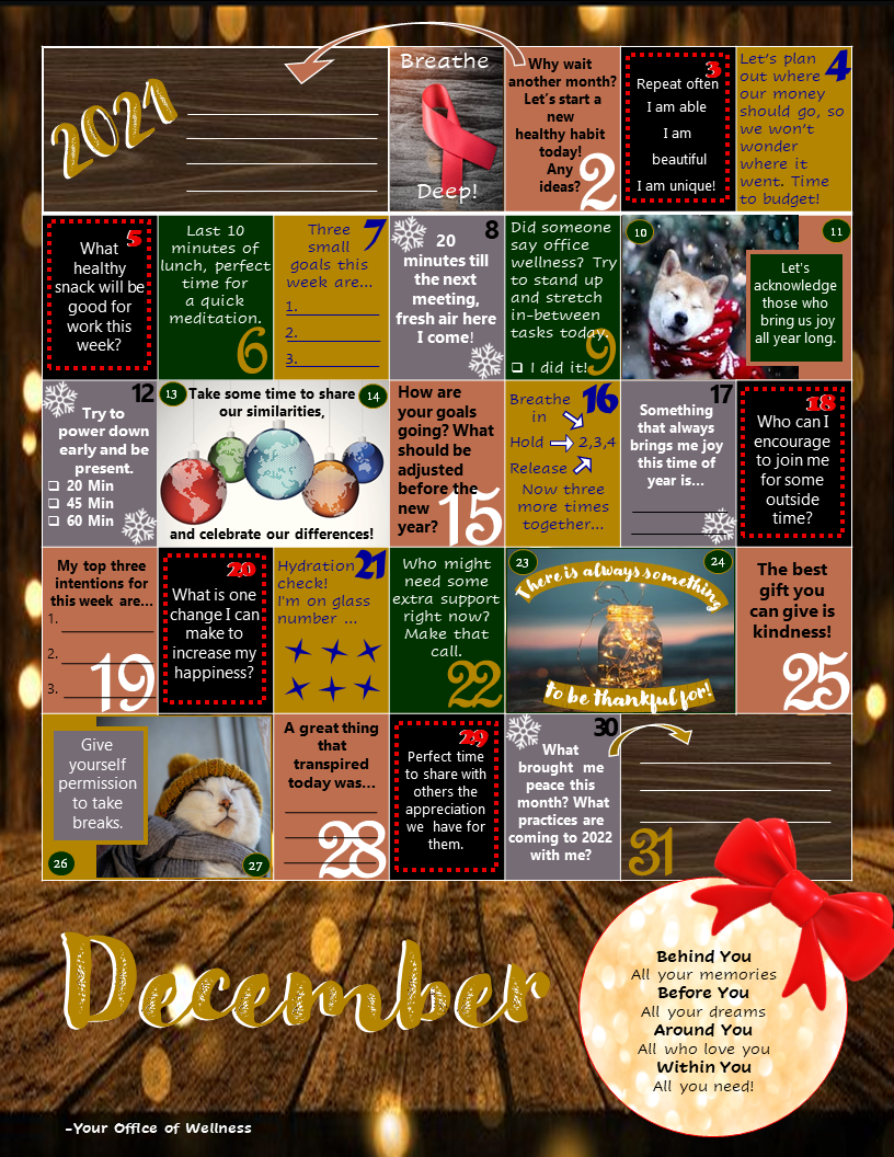 December Wellness Calendar DBH NOW
